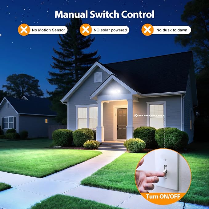 Onforu 2 Pack 75W Flood Lights Outdoor, 7000LM LED Floodlights Switch Controlled, IP65 Waterproof Exterior Lighting Fixture with 3 Adjustable Heads, 6500K Security Light for Eave Garage Yard