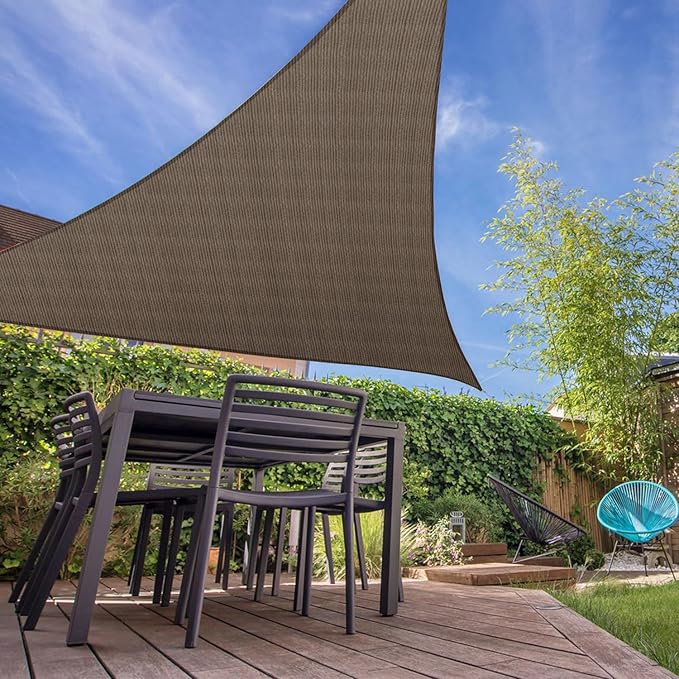 E&K Sunrise 15' x 15' x 15' Sun Shade Sail Triangle Canopy Shade Cover UV Block for Patio Backyard Garden Outdoor (Brown)