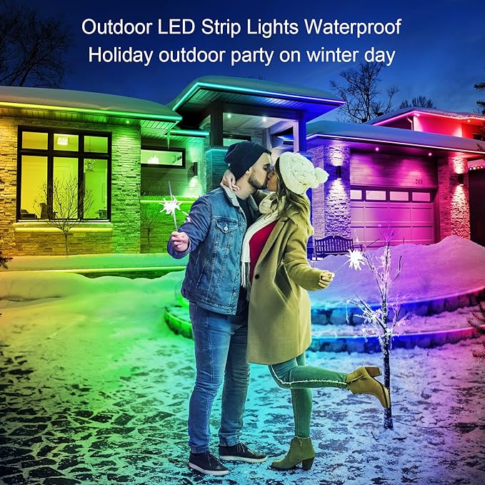 Outdoor LED Strip Lights Waterproof,IP68 Outside Led Light Strips Waterproof with Bluetooth App Remote Control,Music Sync RGB Exterior Led Rope Lights,for Balcony,Deck,Roof,Garden,Pool (300FT Outdoor)