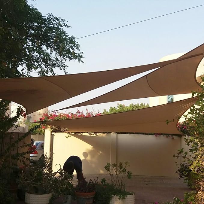E&K Sunrise 27' x 27' x 27' Sun Shade Sail Triangle Canopy Shade Cover UV Block for Patio Backyard Garden Outdoor (Brown)