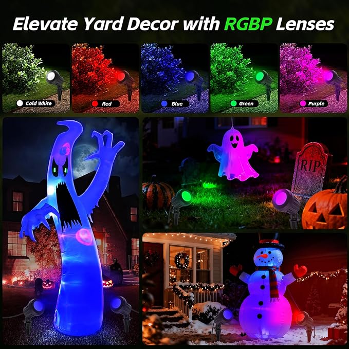 Spotlight Outdoor – 120V Plug-In, 6500K Cool White LED Landscape Lighting with RGB Purple 4 Color Lenses for Yard, Garden, Lawn & Tree Decor on Holidays&Everyday, IP67 Waterproof (4 Pack,Black)