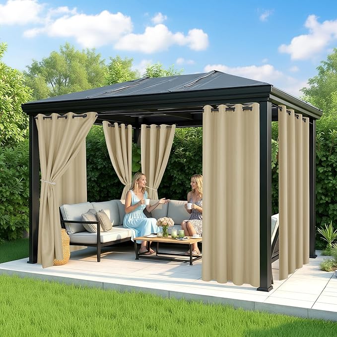 Outdoor Curtains for Patio Waterproof - 8 Panels Privacy Weatherproof Outside Curtains with Grommets for Pergola, Gazebo, Porch, Cabana, Balcony, 54 x 95 Inch, Cream