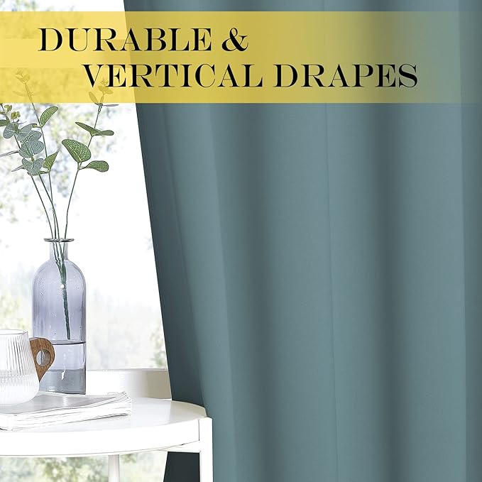 NICETOWN Blackout Room Divider Curtains for Sliding Glass Doors 102 Inches Long 1 Panel, Extra Wide Curtains for Doorway Patio Bedroom Living Room (Greyish Blue, 80Wx102L, 1 Panel)