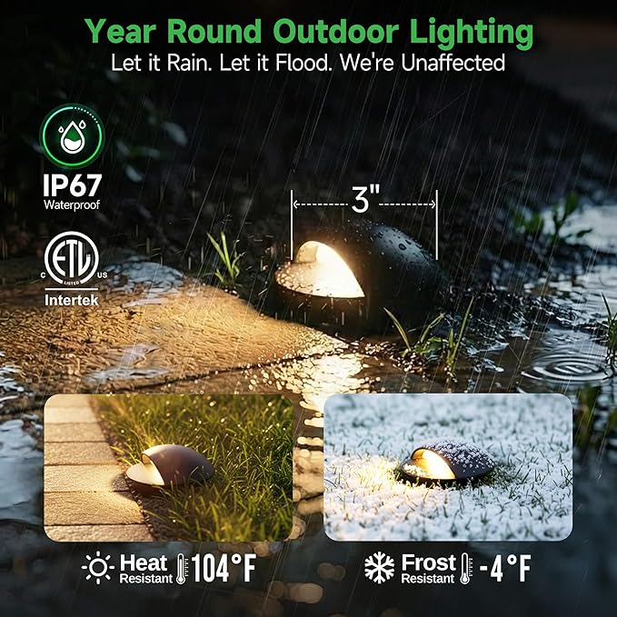 Low Voltage Well Lights - 5 Colors Temp IP67 In-Ground Light, 2700K/3000K/3500K/4000K/5000K Outdoor 12V LED Turret Top Landscape Lighting, ORB Aluminum for Pathway Deck Patio 3W 170LM