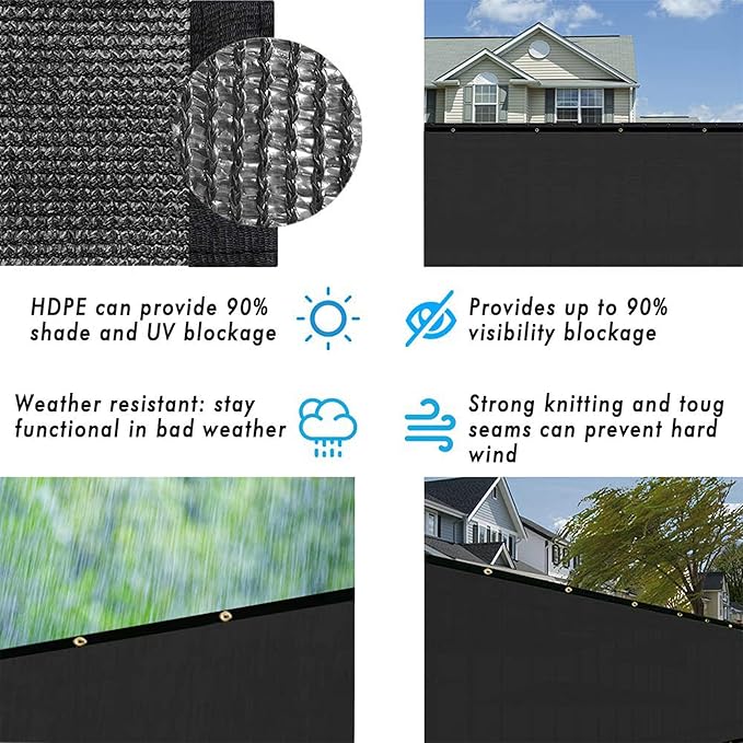 UPGRADE Privacy Fence Screen 5'x28' Black Outdoor 90% Visibility Blockage 170 GSM Mesh Shade Cover Panels for Backyard,Balcony,Home Decoration with Zip Ties,Customized Avaliable