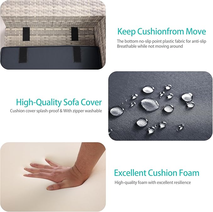 6-Piece Outdoor Patio Furniture Set Wicker Sectional Sofa Set, Patio Conversation Set with Thickened Cushions & Coffee Table for Garden, Backyard, Poolside, Dark Grey
