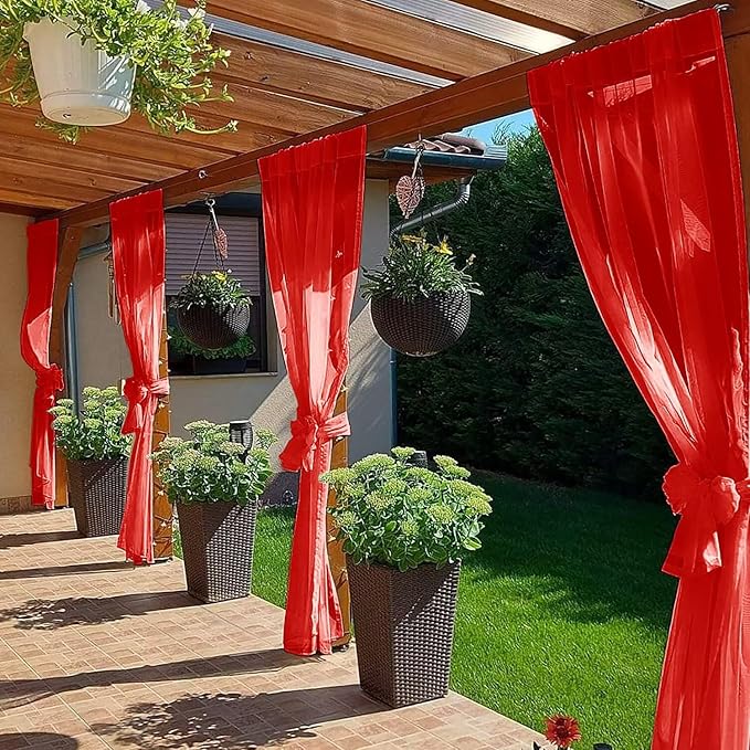 SpaceDresser Waterproof Outdoor Sheer Curtains for Patio - 4 Panels Rod Pocket Indoor Voile Sheer Curtain for Living Room,52W x 120L inch,Red