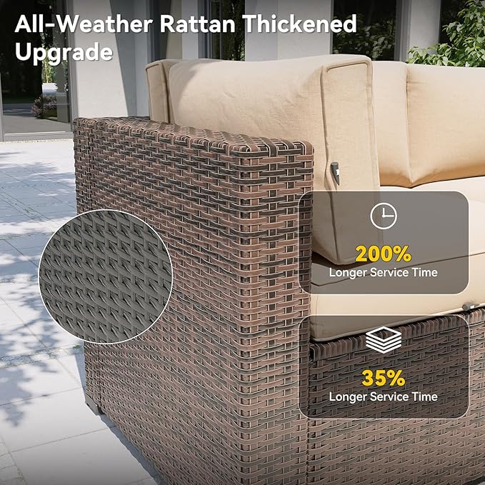 Aoxun Patio Furniture Set, 11 Piece Outdoor Sectional Sofas with Waterprool Cover, 10 Seats Wicker Rattan Outdoor Furniture Patio Conversation Set for Backyard, Garden (Brown Rattan Begin Cushions)