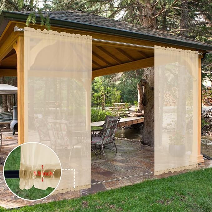 SpaceDresser Waterproof Outdoor Sheer Curtains for Patio - 2 Panels Rod Pocket Indoor Voile Sheer Curtain for Living Room,52W x 120L inch,Beige