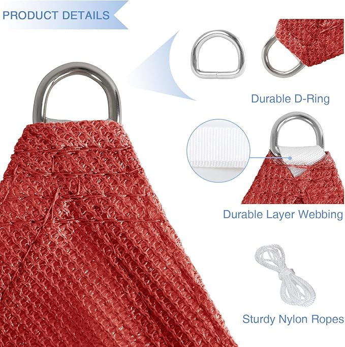 E&K Sunrise 15' x 15' x 15' Sun Shade Sail Triangle Canopy Shade Cover UV Block for Patio Backyard Garden Outdoor (Red)