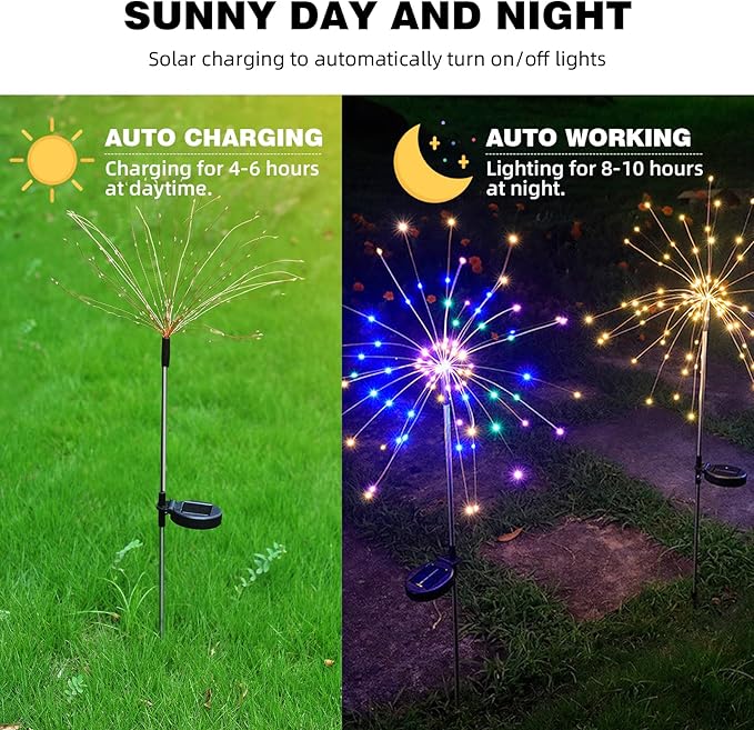 YOTOZU 2 PCS Solar Firework Light, Outdoor Solar Garden Decorative Lights 120 LED Powered 40 Copper Wires String DIY Landscape Light for Walkway Pathway Backyard Decoration Parties Perfect Gifts(Pink)