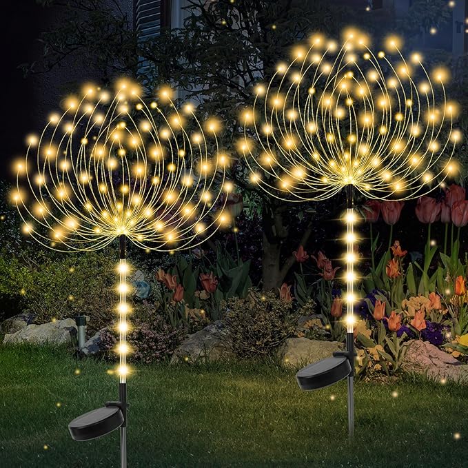Garden Decor Solar Lights Outdoor,155LED 8 lighting modes pole light Waterproof Warm White Solar Garden Lights for Christmas, Halloween Decoration,Yard, Patio, Porch,Flower Pot,Pathway (2Pack)