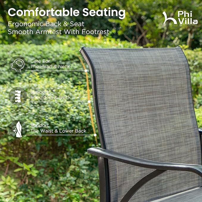 PHI VILLA Outdoor Patio Swivel Bar Set of 3, Textilene Furniture Bistro Set with 2 Bar Stools and Square Patio Bar Table for Garden Lawn Yard