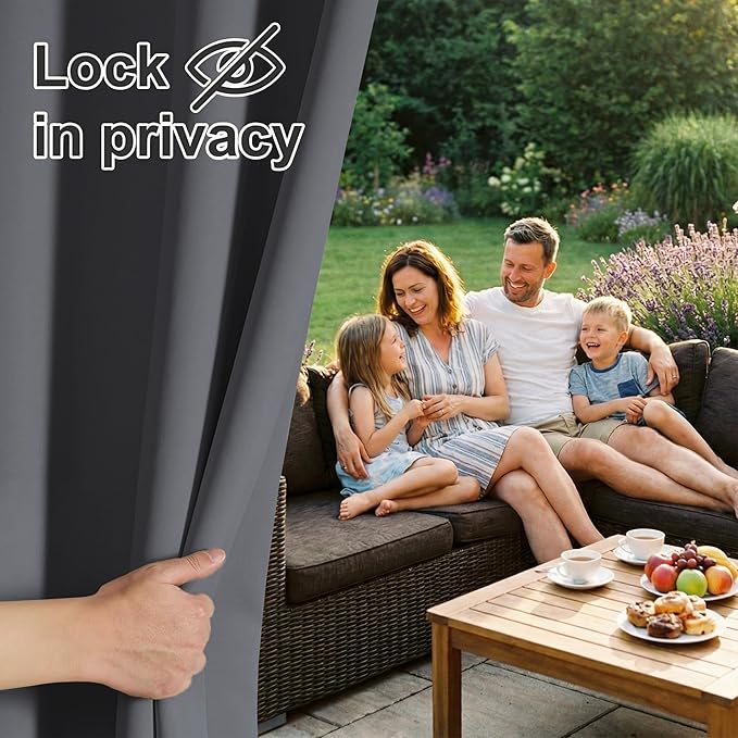 RYB HOME Extra Wide Outdoor Curtains for Patio Waterproof Heavy Duty Thermal Insulated in Summer Full Coverage Privacy for Porch, Cabana & Pool, W120 x L95, Grey, 1 Panel