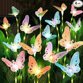 Solar Garden Lights 4 Pack Waterproof Decorative Solar Lights Outdoor with Glowing Stems,7-Color Changing ‎Fiber Optic Butterfly Light for Outside Yard Lawn Garden Decor, Gifts for Women
