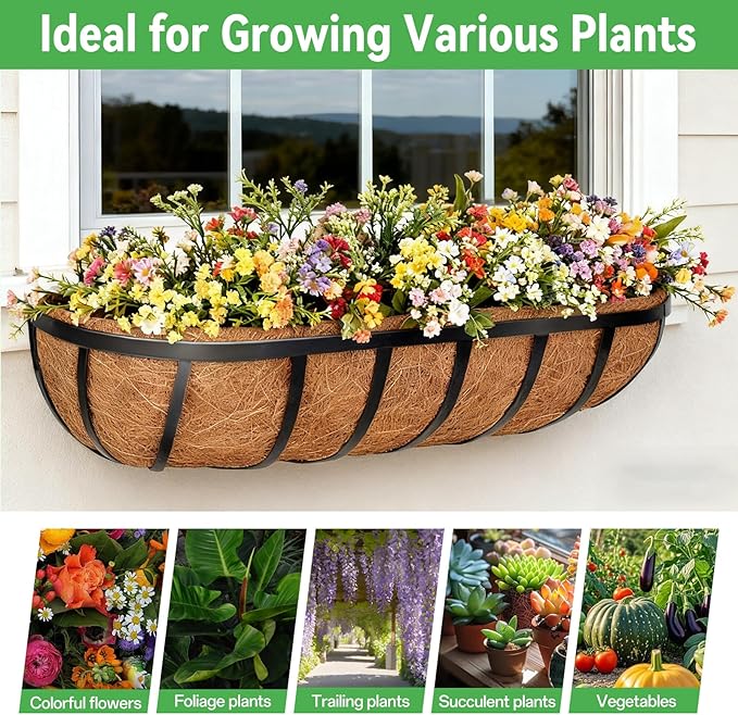 ZeeDix 36 Inch Trough Coconut Liners for Planters (2-Pack) - 100% Natural Coconut Coir Fiber Planter Liners Replacement for Window Boxes, Wall Baskets, Deck Flower Boxes, Garden Railing Fence Troughs