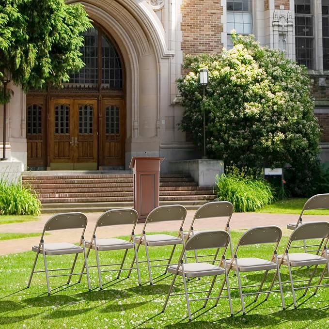 VINGLI 10 Pack Folding Chairs with Padded Seats, Metal Frame with Pu Leather Seat & Back, Capacity 350 lbs, Set of 10, Khaki