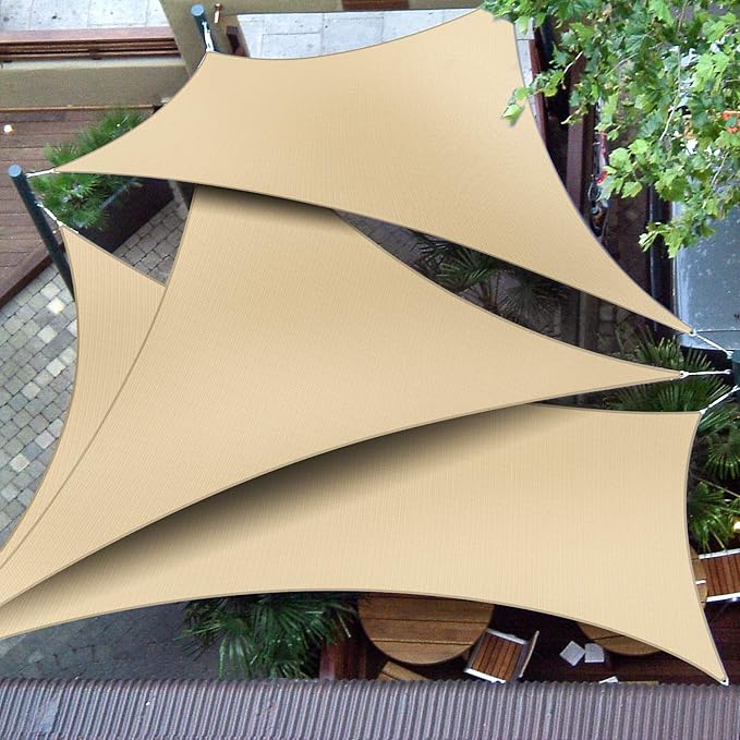 Patio Paradise 5' x 5' x 5' Sun Shade Sail Triangle Canopy Shade Cloth Fabric Sunlight Block Patio Pergola Cover HDPE Deck Awning for Outdoor Backyard Roof Shading, Sand