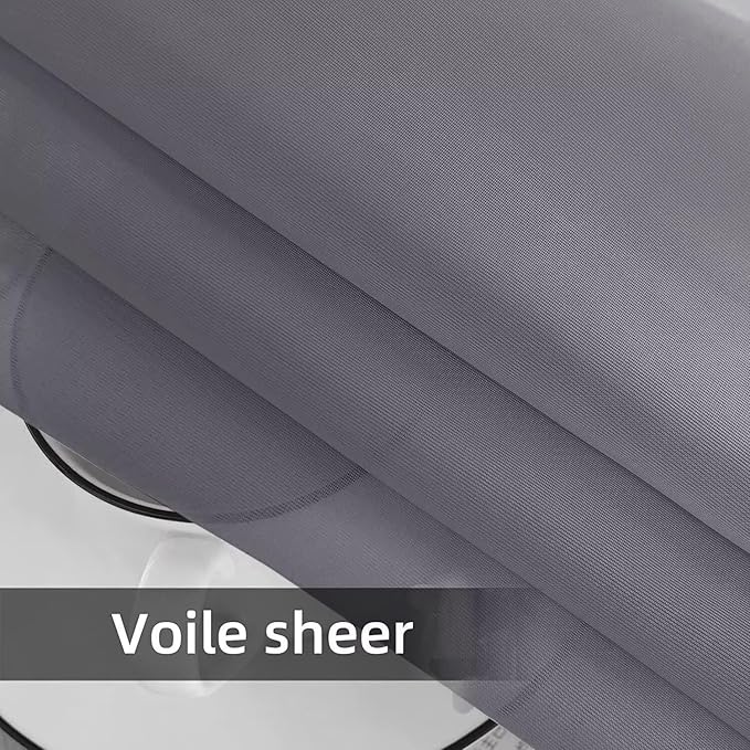 SpaceDresser Waterproof Outdoor Sheer Curtains for Patio - 2 Panels Rod Pocket Indoor Voile Sheer Curtain for Living Room,52W x 108L inch, Grey