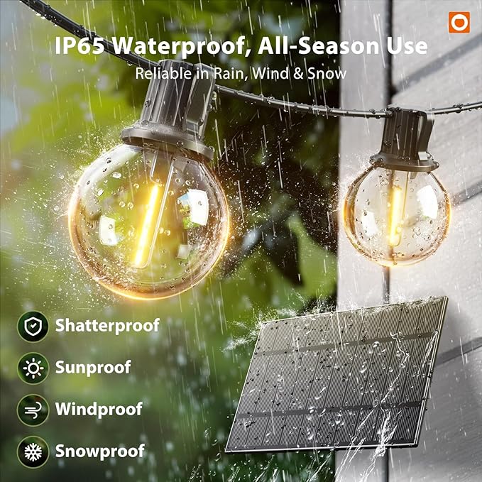 addlon 200FT(2 Pack*100FT) Solar String Lights Outdoor Waterproof with Remote, Dimmable Commercial Grade Solar Powered String Lights with 108 LED Bulbs, Hanging Light for Backyard Party Decor