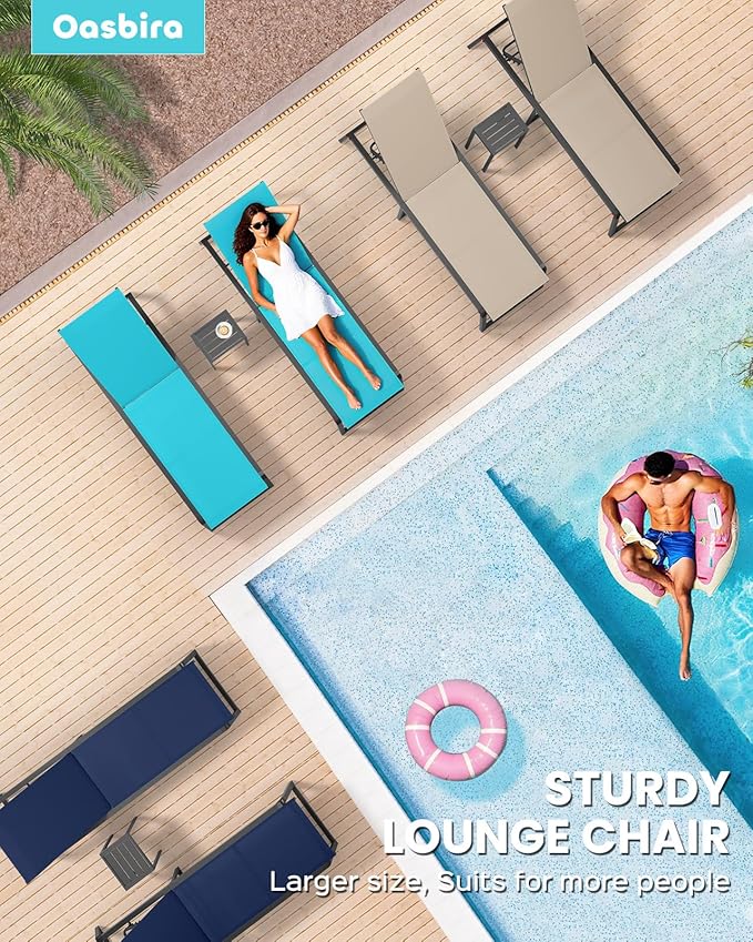 Aluminum Chaise Lounge Chair Outdoor, Foldable & Assembly Free Patio Pool Lounge Chairs 5-Position Recliner for Outside Poolside, Fully Grounded Legs Sun Lounger for Beach, Yard, Bright White