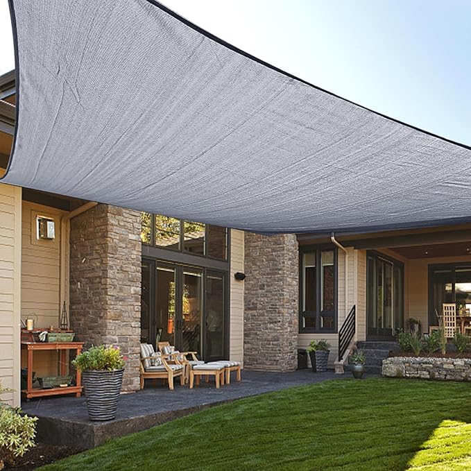 LOVE STORY Custom Size 7'x12' Silver Grey Sun Shade Sail Rectangle UV Block Canopy Patio Sail Sunshades Fabric for Outdoor Garden Carport (We Make Custom Size)