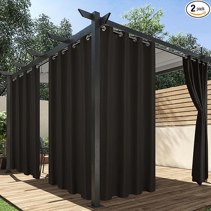 HolidayIdeas Outdoor Curtains for Patio Waterproof, 2 Panels - 54 x 120 Inch - Privacy Protection & Light Filtering Curtains Grommet Outside Curtains for Porch, Gazebo, Pergola, Backyard (Chocolate)