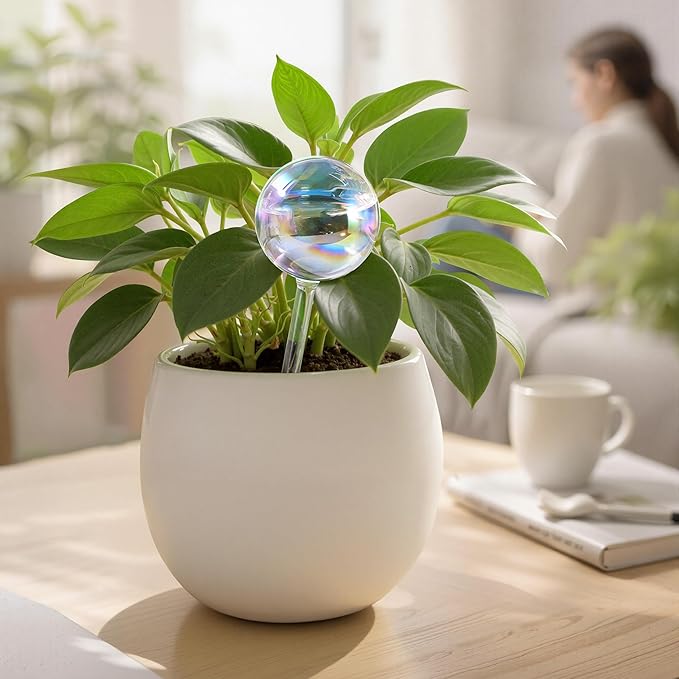 Extra-Thick Clear Glass Plant Watering Globes, Rainbow Gradient Self Watering Devices, Automatic Plant Waterer Spikes for Indoor & Outdoor Plants, Perfect for Everyday or Vacation Use, 4-Pack