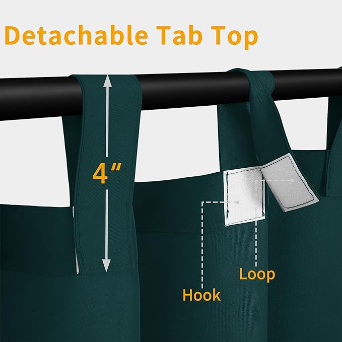 Easy-Going Outdoor Patio Curtains Detachable Tab Top Windproof Weatherproof Curtain for Cabana, Porch, Pergola and Gazebo, Tab Bottom Drape, 2 Panels, 110W x 120L inch, Teal