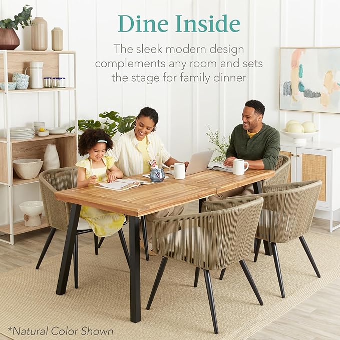 Best Choice Products 6-Person Indoor Outdoor Acacia Wood Dining Table, Picnic Table w/Powder-Coated Steel, 350 Pound Capacity Legs - Walnut Brown