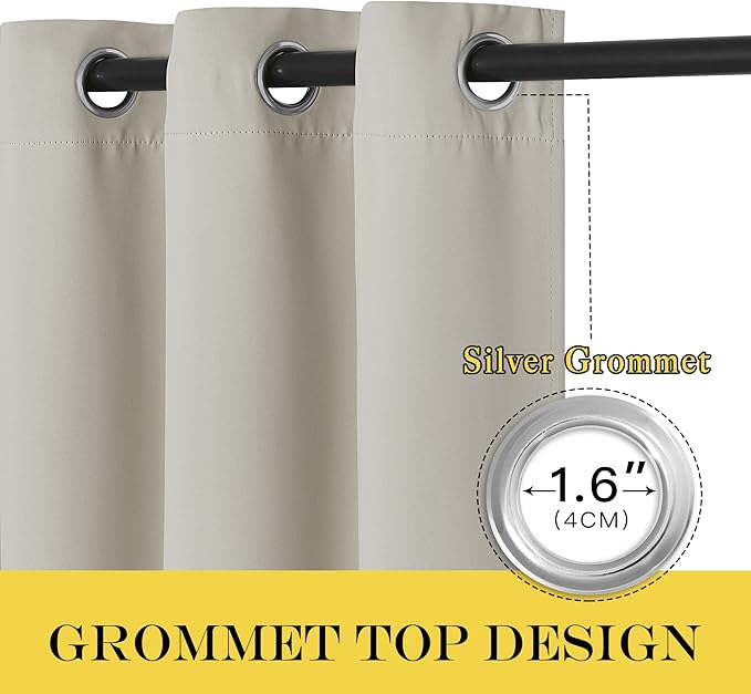 NICETOWN Blackout Natural Curtain for Living Room - Thermal Insulated Solid Grommet Sound Reducing Energy Saving Window Drape for Bedroom/Dining Room, 1 Panel, W52 x L84