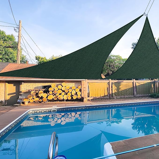 E&K Sunrise 9' x 9' x 9' Sun Shade Sail Triangle Canopy Shade Cover UV Block for Patio Backyard Garden Outdoor (Green)