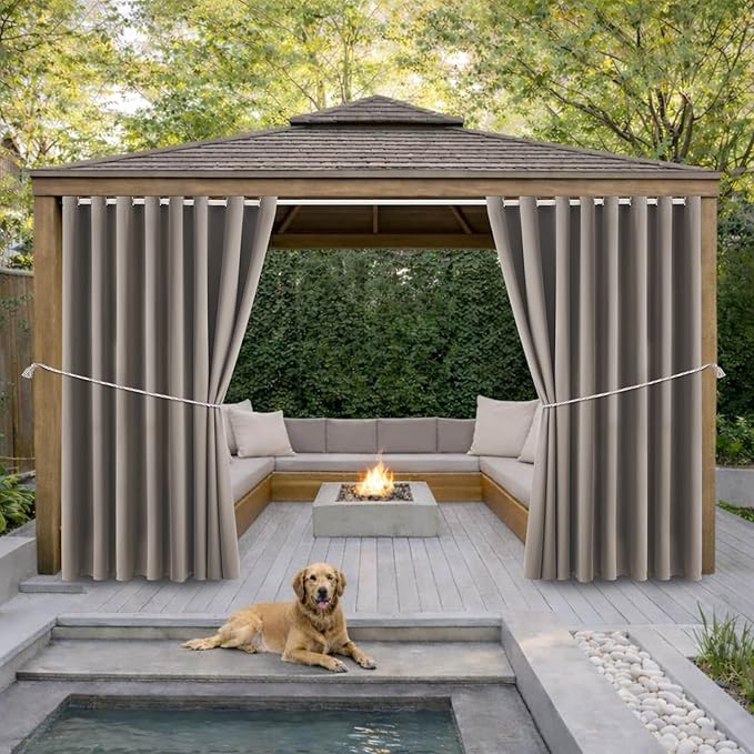 Waterproof Outdoor Curtain W105 x L84 - Grommet Top Sunlight Blocking Window Treatment Drapes Blackout Curtains for Home Bedroom Living Room Outdoor Patio Porch Gazebo (Taupe, 2 Panels)