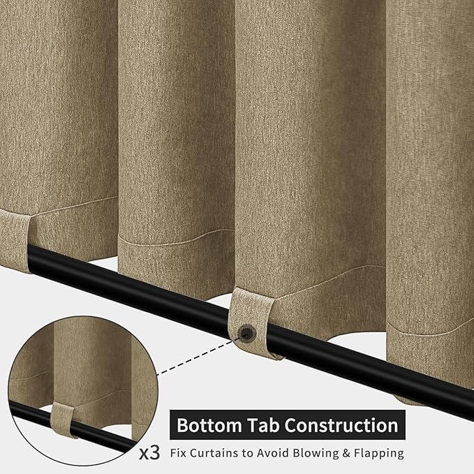 Easy-Going Linen Look Outdoor Curtains Waterproof Windproof Porch Curtains, Soft Thicken Outdoor Privacy Curtains for Patio, Gazebo, Grommet Top and Tab Bottom Drape, 1 Panel, 54x84 inch, Khaki