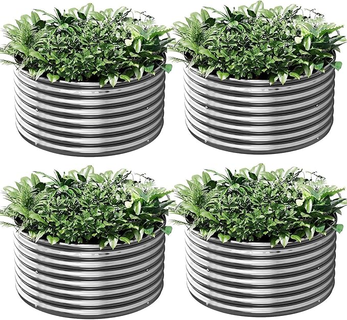 4 Pack 3x3ft Round Galvanized Raised Garden Bed Outdoor, Metal Garden Bed for Vegetables, Above Ground Garden Box for Flower, Steel Raised Beds for Gardening - 3ftx3ftx10inch