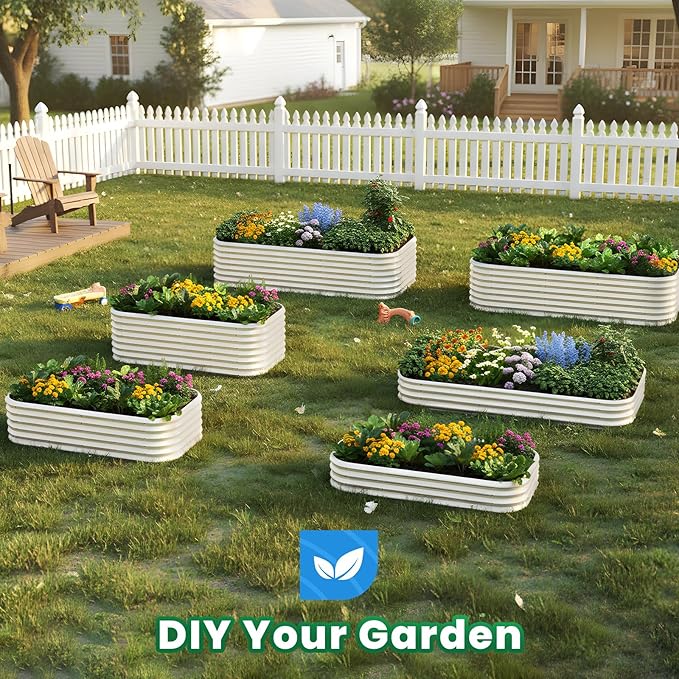 Quictent Galvanized Raised Garden Bed Kit, 6x3x1ft Oval Large Metal Outdoor Planting Box, Ground Planter Strengthened by Crossbar, Beige