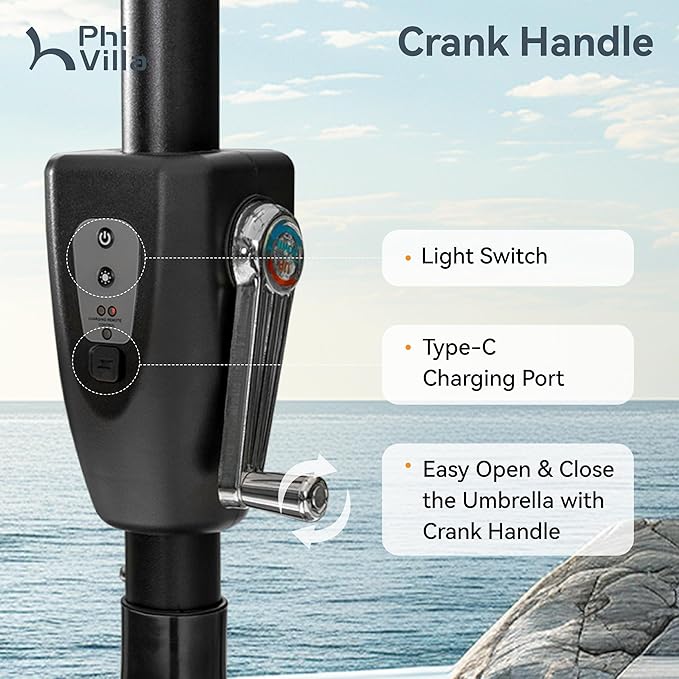 PHI VILLA 13ft Patio Umbrella with Solar-Powered 120 PCS LED Color-Changing Lights, Triple-Head Large Rectangle Umbrella Outdoor Patio for Table with Crank Lift,Cyan(No Base)