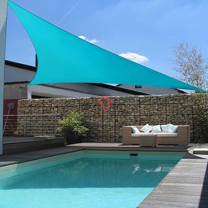 Patio Paradise 5' x 5' x 5' Sun Shade Sail Triangle Canopy Shade Cloth Fabric Sunlight Block Patio Pergola Cover HDPE Deck Awning for Outdoor Backyard Roof Shading, Turquoise