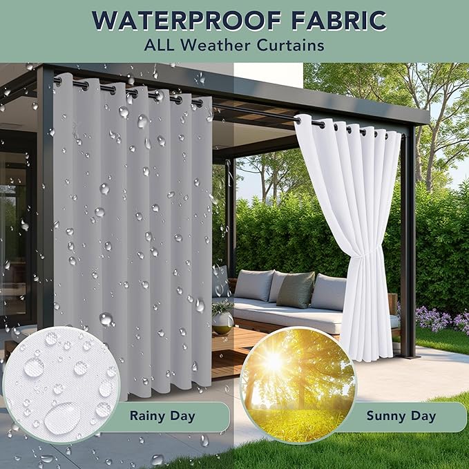 White Outdoor Curtains for Patio Waterproof - 6 Panels Privacy Weatherproof Outside Curtains with Grommets for Pergola, Gazebo, Porch, Cabana, Balcony, 54 x 120 Inch