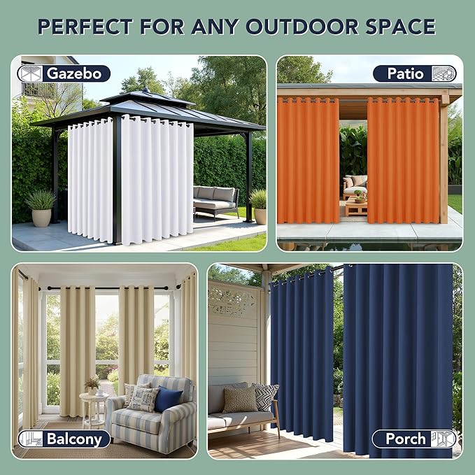 Patio Curtains Outdoor Waterproof - 6 Panels Privacy Weatherproof Outside Curtains with Grommets for Pergola, Gazebo, Porch, Cabana, Balcony, 54 x 95 Inch, Taupe