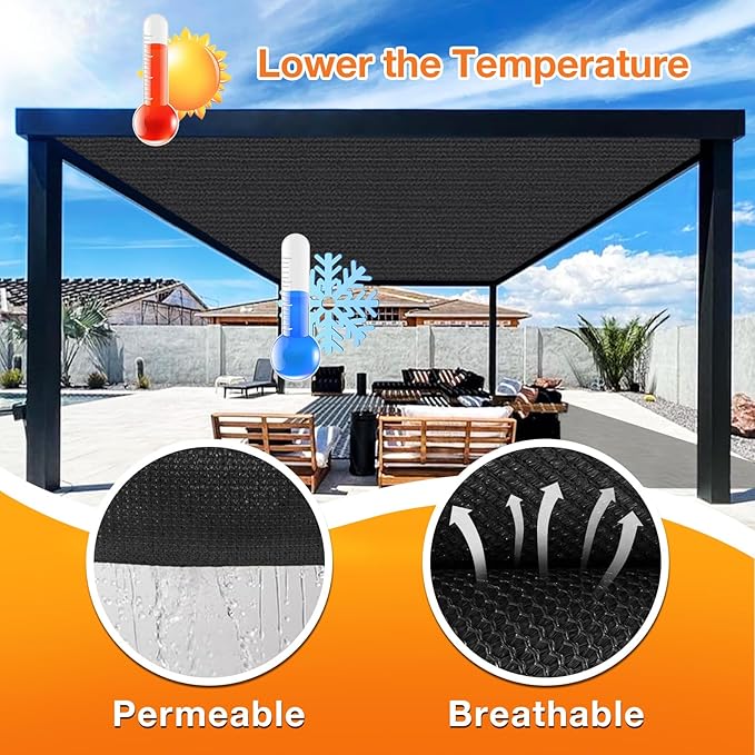 Artpuch Outdoor Pergola Shade Cover 8x20 FT Sun Shade Cloth with Grommets Black 90% UV Protection Canopy Patio Privacy Screen (Customized Available)