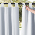 NICETOWN Outdoor Patio Curtainss Waterproof Set of 2, Thermal Insulated Sticky Top Tab Sunlight Block Balance Summer Heat & Winter Cool Weatherproof Dividers for Cabana, W52 x L95, Greyish White