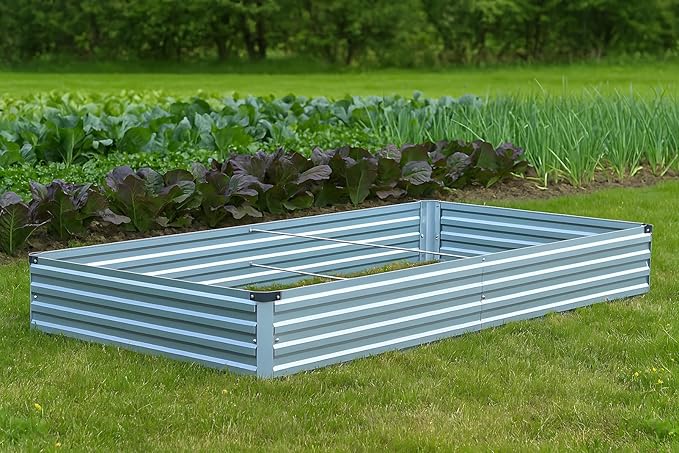 2 Pack 6x3x1FT Galvanized Raised Garden Bed Kit, Outdoor Metal Planter Box for Vegetables, Bottomless Rectangular Gardening Bed with Support Rods, Tool-Free Assembly, Gray
