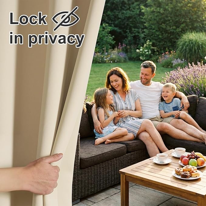 RYB HOME Extra Wide Outdoor Curtains for Patio Waterproof Heavy Duty Thermal Insulated in Summer Full Coverage Privacy for Gazebo, Cabana & Pergola, W100 x L90, Biscotti Beige, 1 Panel
