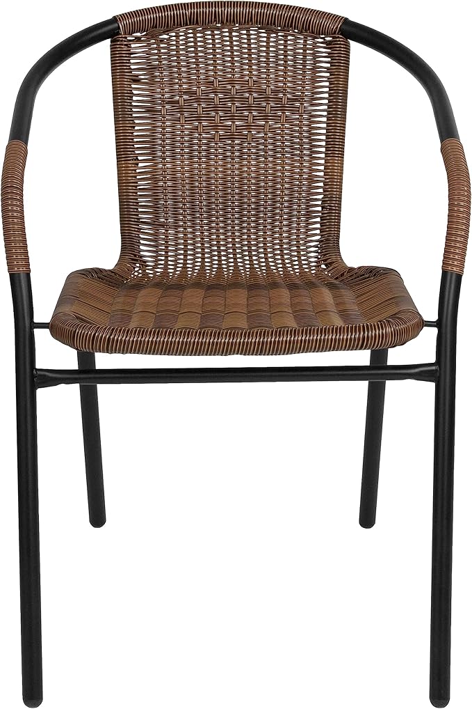 Flash Furniture Lila Modern Rattan Indoor/Outdoor Stackable Dining Chairs, Stacking Rattan Bistro Chairs for Patio or Restaurant, Set of 2, Brown