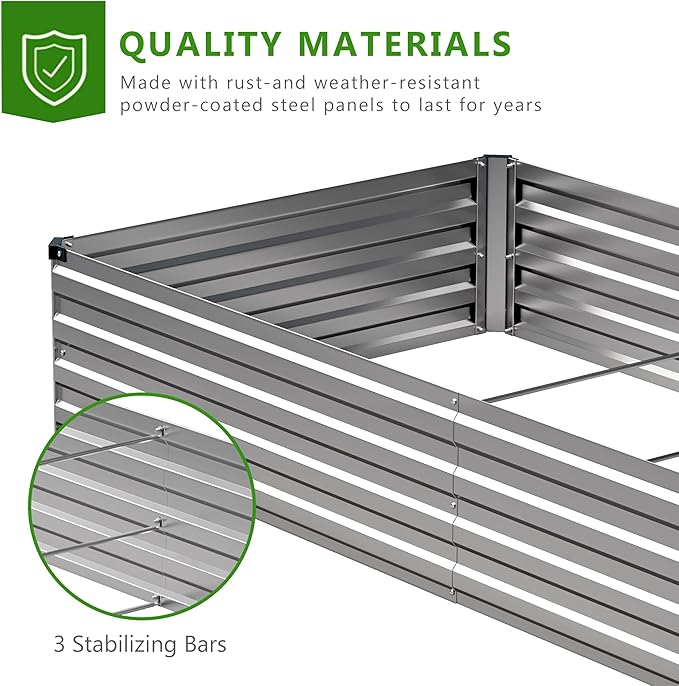 2PCS 6x3x1ft Galvanized Raised Garden Bed Kit,Metal Planter Box for Vegetables,Flowers,Herbs Durable Rust-Resistant Patio Gardening Beds,Silver