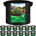 NYONG 12-Pack 20 Gallon Thickened Non-Woven Grow Bags, Aeration Fabric Pots with Handles（Black）