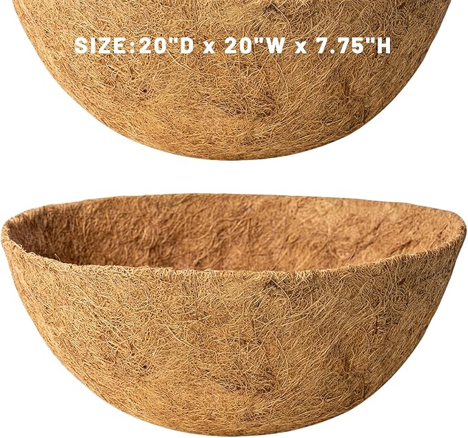 20 Inch Natural Coconut Husk Fiber Liners for planters Round Coco Replacement Liners for Hanging Flower Basket Planter Large Coco Coir Pots for Outdoor Garden Planting – 2 Pack