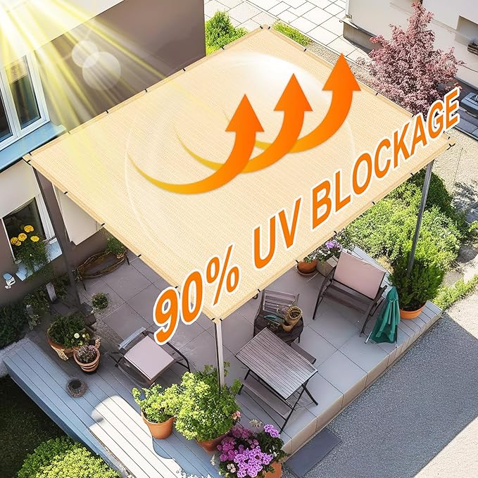 Artpuch 90% Sun Shade Cloth, 10 x 16 FT Pergola Shade Cover Canopy with Grommets, Sun Screen Fabric Tarp for Patio, Outdoor, Garden, Backyard, Wheat