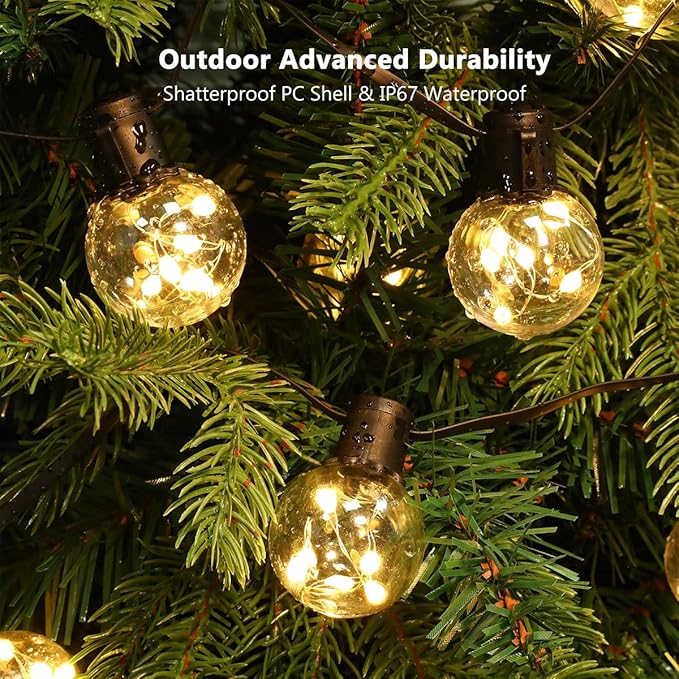 Outdoor String Lights, 25ft 20 LED Bulbs Hanging Patio Lights Dimmable with Timer & Remote, Globe Bulb Shatterproof & Waterproof for Outdoor Indoor Patio Backyard Balcony Decor - Warm White
